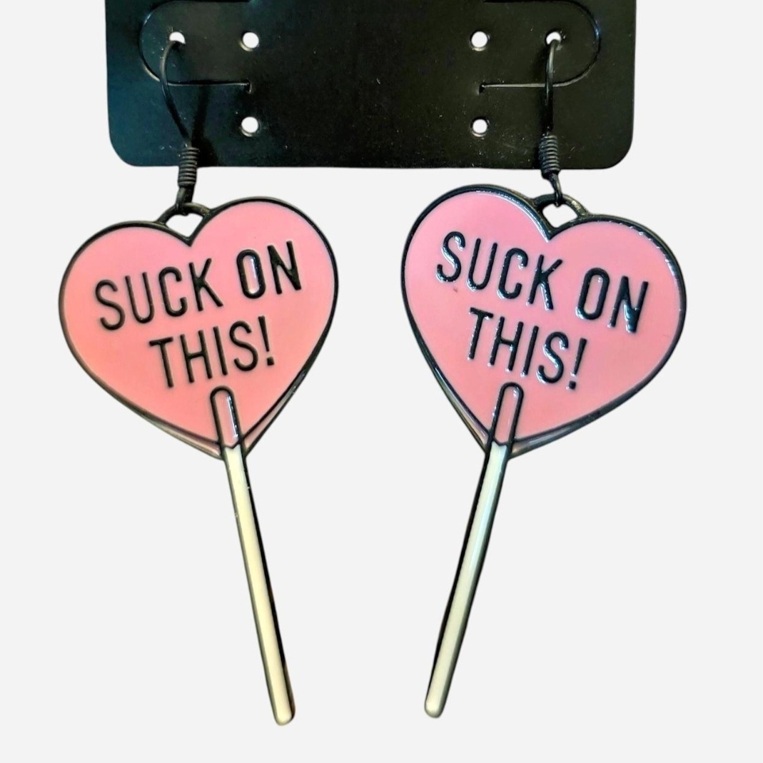 Bodyrage Pink Heart Lollipop Earrings - Playful Suck On This! Design Spencer's